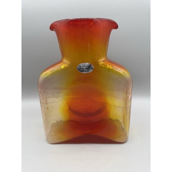 Blenko #384 Water Bottle Tangerine w/Sticker 2022 8” Double Spout Hand Blown - Picture 1 of 9